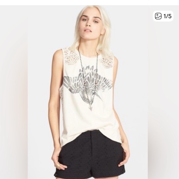 We The Free Tops - We The Free Cream Graphic Tank with Gray Print